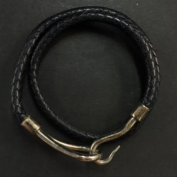 HERMES Jumbo Double Wrap Bangle Bracelet Leather Silver Black Tone. - Picture 6 of 8